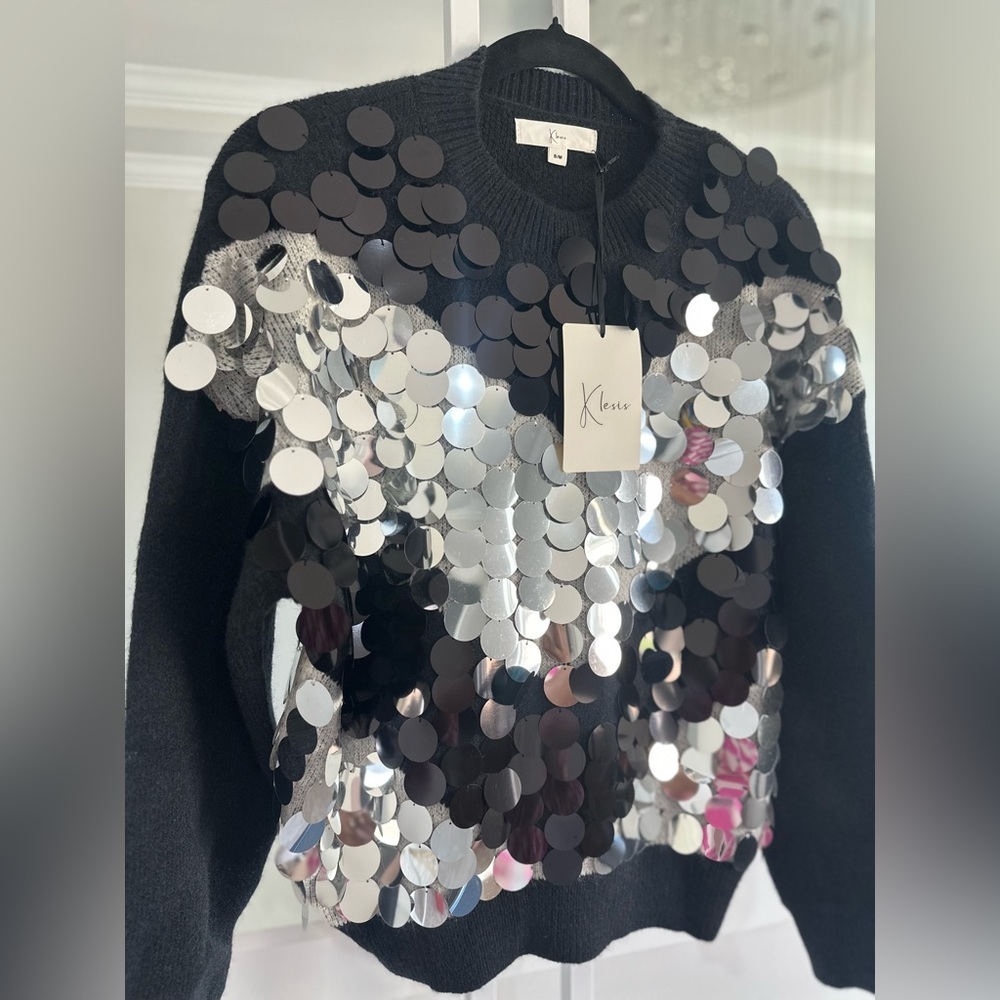 Black Sweater with Silver Sequin Detail - Picture 4 of 9